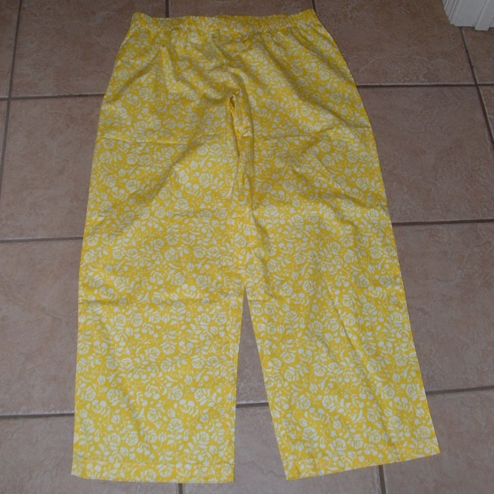 NEW Yellow Floral Sz Large Elastic Waist Cotton Lounge Sleep Pants MARK ASHTON